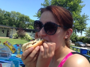Me enjoying my hot dog. 