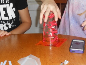 See, after Alicia tried this, the fruit roll up got stuck to the table. We got it off though. 
